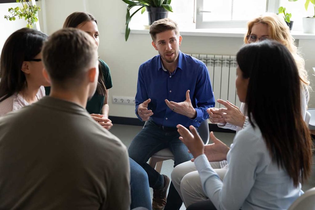 therapy group meets at inpatient drug rehab